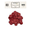 A pack of 100 Reprint Hobby Paper Flowers in the color Crimson, shown as a pile of small red paper blossoms below the product label on a white background.