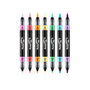 Six Mr. Flow Freeflow dual-tip gel pens in assorted pastel and bright colors, arranged vertically side-by-side on a plain white background.