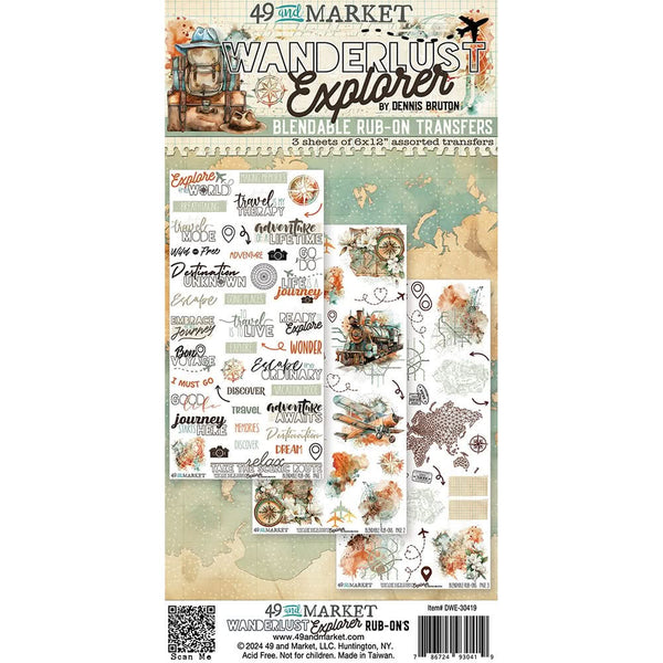 49 and Market - Wanderlust Explorer Collection - 6 x 12 Rub-on Transfer Set