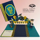 Graduation-themed card with 'you did it!' and 'Congrats' text, featuring a small figure in a graduation cap and gown.
