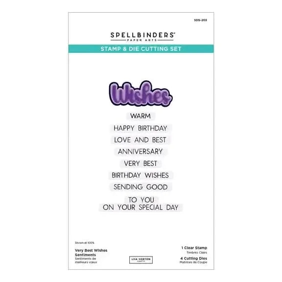 Spellbinders Wildflowers Stamp & Die Set by Lisa Horton - Very Best Wishes Sentiments