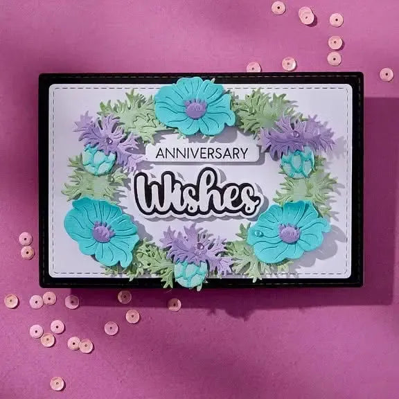 Spellbinders Wildflowers Stamp & Die Set by Lisa Horton - Very Best Wishes Sentiments