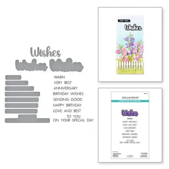 Spellbinders Wildflowers Stamp & Die Set by Lisa Horton - Very Best Wishes Sentiments