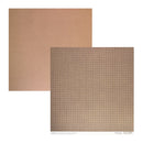 Two square sheets of patterned paper on a white background. The top-left sheet is a solid warm tan/copper color, and the bottom-right sheet has a repeating geometric lattice pattern in brown and beige tones.