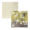 Two square patterned paper sheets shown on a white background. The left sheet is a warm cream color with an embossed floral damask pattern.