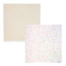 A sheet of cream-colored cardstock with a small white sheet featuring a colorful geometric line pattern, shown against a plain white background.