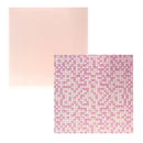 Two sheets of cardstock top left light peach in colour. Bottom right pink/peach checkered.