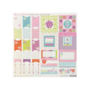 A sheet of Ally's Wonderland cardstock tabs, frames, and labels featuring various pastel-colored designs, patterns, and text elements like 'smile' and 'party'.