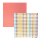 A sheet of solid coral pink paper. A second with a grid of small round dots in multiple colors on a white base, shown on a white background.