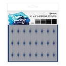 Simon Hurley Create Ranger 6x6 Layering Stencil, 4-piece set in blue and gray, packaged in a white cardboard sleeve with a die-cut hanging hole.