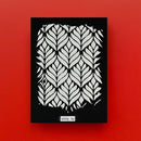 Black and white patterned card with 'white lie' text on a red background