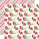 A festive holiday patterned sheet featuring the word 'FAFA' repeated in red, green, and light pink letters with small holly accents, layered over diagonal striped bands in red, green, and white.