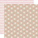 A repeating pattern of Santa Claus faces on a warm beige background, with a vertical strip of pink text reading 'hahaha' on the left side.