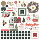 Collection of Christmas-themed elements including Santa Claus, wreaths, and numbers on a white background.