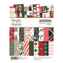 A 12x12 paper pad titled 'Mistletoe & Holly' by Simple Stories, featuring 24 Christmas-themed patterned papers. The packaging displays a collage of holiday designs including Santa Claus, pine trees, candy canes, plaid, and polka dots in red, green, beige, and white.
