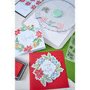 Holiday-themed greeting cards with floral designs and 'merry & bright' text on a white background.
