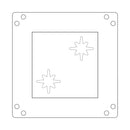 Outline of a star design on a square background with circular elements around it.