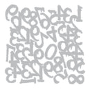 A square graphic featuring a dense arrangement of stylized gray numbers and symbols on a solid white background.