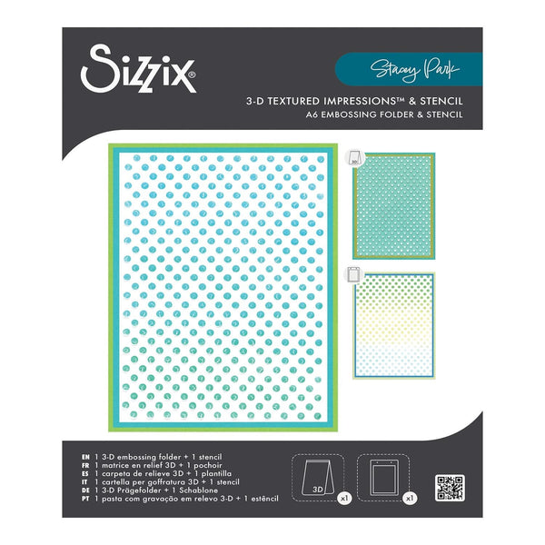Sizzix 3-D Textured Impressions Embossing Folder w/A6 Stencil By Stacey Park - Rock the Dots