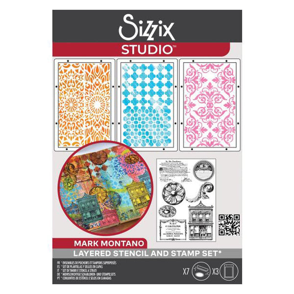 Sizzix Studio A5 Clear Stamp and Stencil Set By Mark Montano - Build It