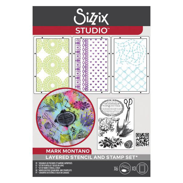 Sizzix Studio A5 Clear Stamp and Stencil Set By Mark Montano - Stitches