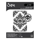 Sizzix Texture Fadest Multi-Level Embossing Folder by Jim Hall, featuring a black and white damask pattern with skull and crossbones accents on the cover.