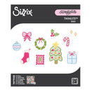 Sizix Letter Bashions Thinlits Dies package featuring 15 Christmas-themed paper cutters including a stocking, wreath, tree, candy cane, bow, ornament, and gift.
