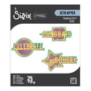 Sizzix Thinlits Dies set with 'Congrats', 'Celebrate', and 'Happy Birthday' phrases on a white background.
