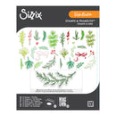 Sizzix Vicki Burton Stamps & FrameLTS Stamps and Dies packaging, featuring a sheet of various green and red botanical stamps and dies on a white and dark gray card.
