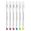 Six Suncolor Special Fin Ultra Fine Brush Markers arranged vertically on a white background, showing different ink colors from the tips: pink, purple, red, green, yellow-green, and yellow, with matching colored caps at the bottom.