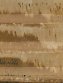 A close-up of a textured surface with horizontal beige and tan bands, mottled with brown stains and small scattered blue specks.
