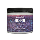 A jar of Speedball paint in the shade Mid-Fire Galaxy Mist, featuring a black lid and a label with a purple and blue glittery texture, on a solid white background.