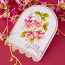 Floral card with pink flowers and 'Just Because' text on a red background