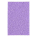 A rectangular lavender purple cardstock sheet with an embossed floral damask pattern, shown against a plain white background.