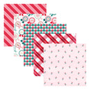 Set of Christmas-themed paper sheets with various patterns on a white background