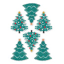 Set of decorative Christmas tree shapes with ornaments on a white background