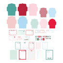 Collection of colorful stationery items including envelopes and cards on a white background
