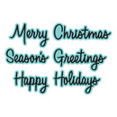 Set of Christmas-themed text phrases with teal outlines on a white background