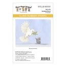 Cling rubber stamp set with a dove and mouse design on a white background