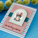 Greeting card with a frog illustration and text on a blue background