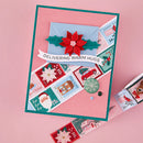Christmas-themed card with decorative stamps on a pink background