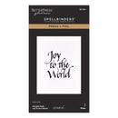 Packaging of Spellbinders paper art with 'Joy to the World' text on a white background