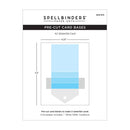 Spellbinders Paper Arts Pre-Cut Card Bases package for A2 Waterfall Cards, showing a diagram of the card base with dimensions 4.25 inches by 5.