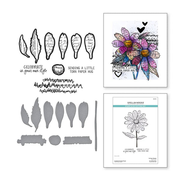Spellbinders Beautifully Imperfect Clear Stamp & Die Set - Sculpted Scripted Floral
