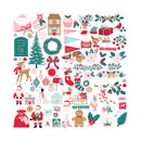 A sheet of Christmas-themed stickers featuring various festive illustrations including Santa Claus, reindeer, gingerbread men, wreaths, stockings, gifts, snowman, and holiday decorations on a white background.