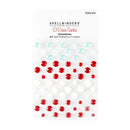 Spellbinders Paper Art 'O Dear Santa' gemstones sheet containing 60 self-adhesive Christmas-themed round gems in red, white, and light blue, shown on its white backing card.