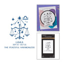 Libra zodiac symbol with descriptive text and related product images on a white background