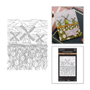 Collage of windmill-themed products including a coloring page, card, and die-cut set.