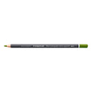 A Staedtler Mary Lumograph colour aquarell pencil in a dark gray barrel with a green tip and green cap, shown horizontally on a plain white background.