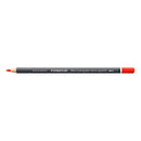 A Staedtler Mary Lumograph colour aquarell drawing pencil with a black barrel, red tip, and red eraser cap, shown horizontally on a plain white background.